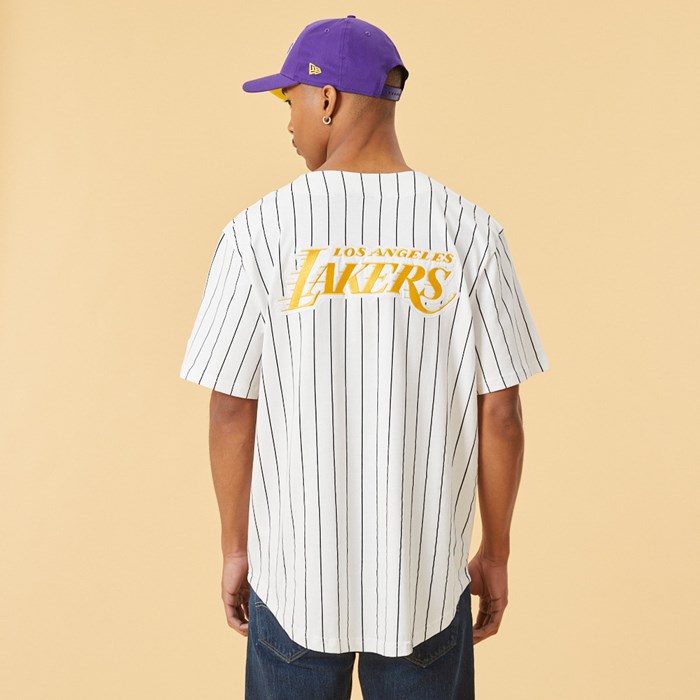 LA Lakers Pinstripe Miesten Pelipaidat Valkoinen - New Era Vaatteet Tarjota FI-823016